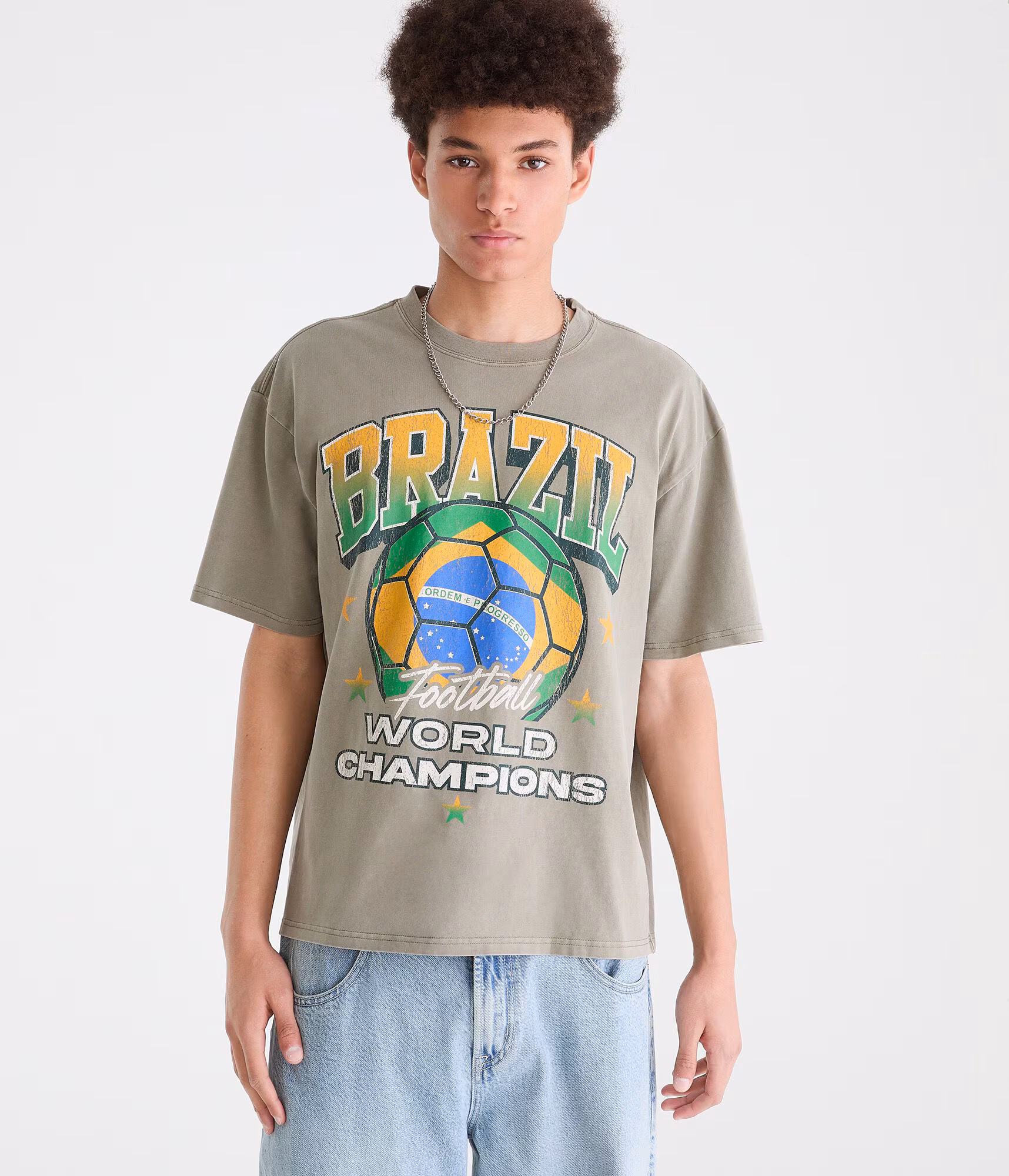 Brazil Football Relaxed Graphic Tee grey