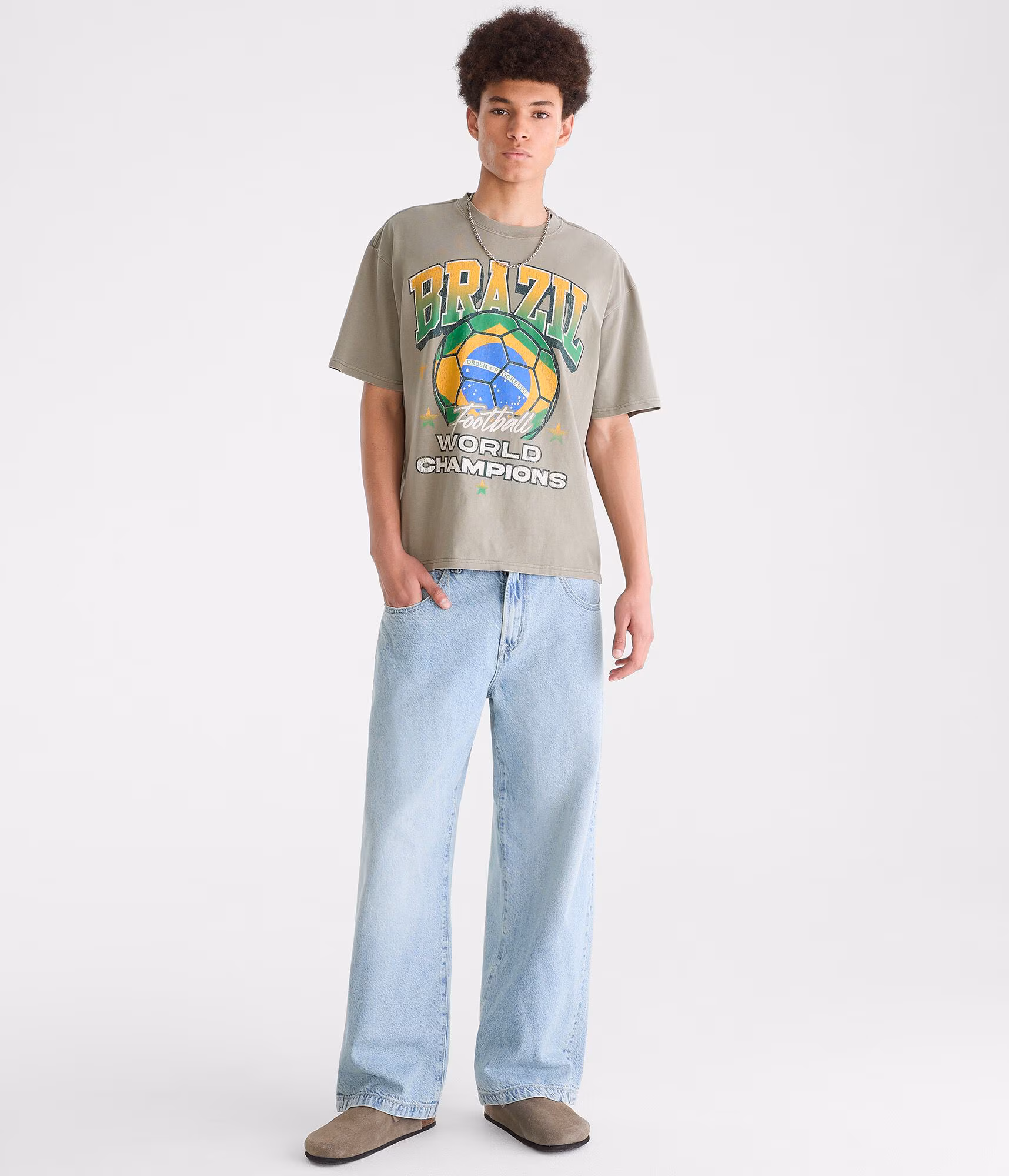 Brazil Football Relaxed Graphic Tee grey