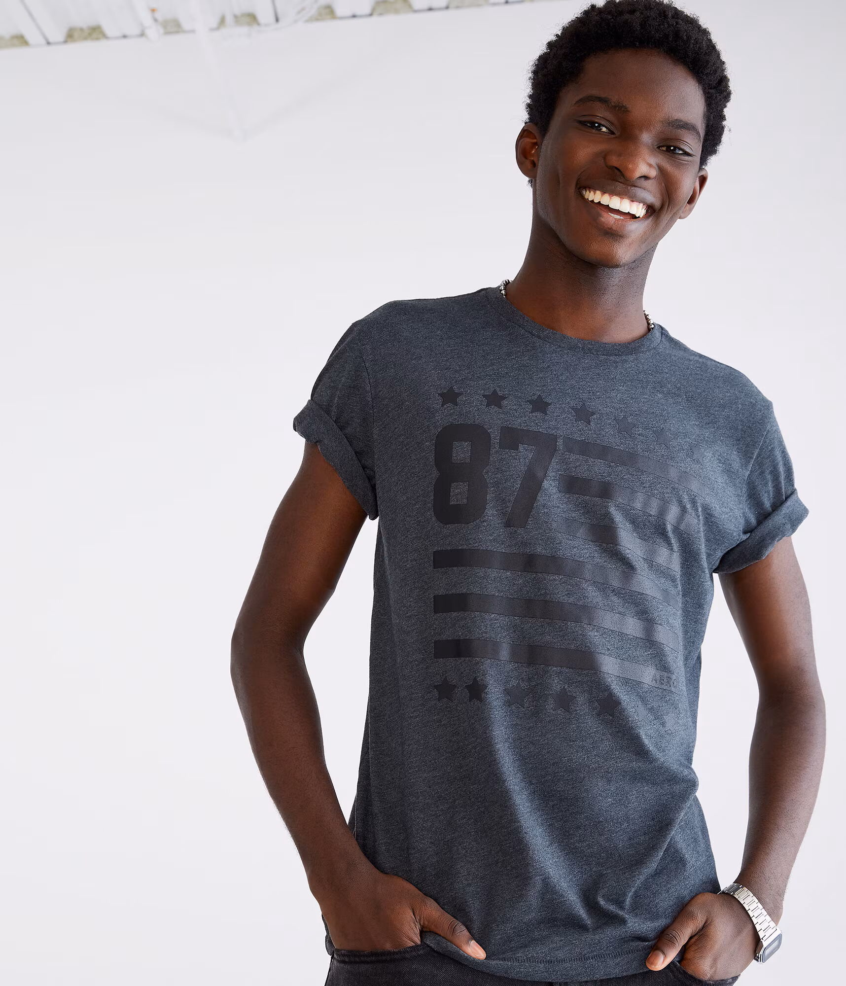 87 Flag Graphic Tee charcoal heather grey