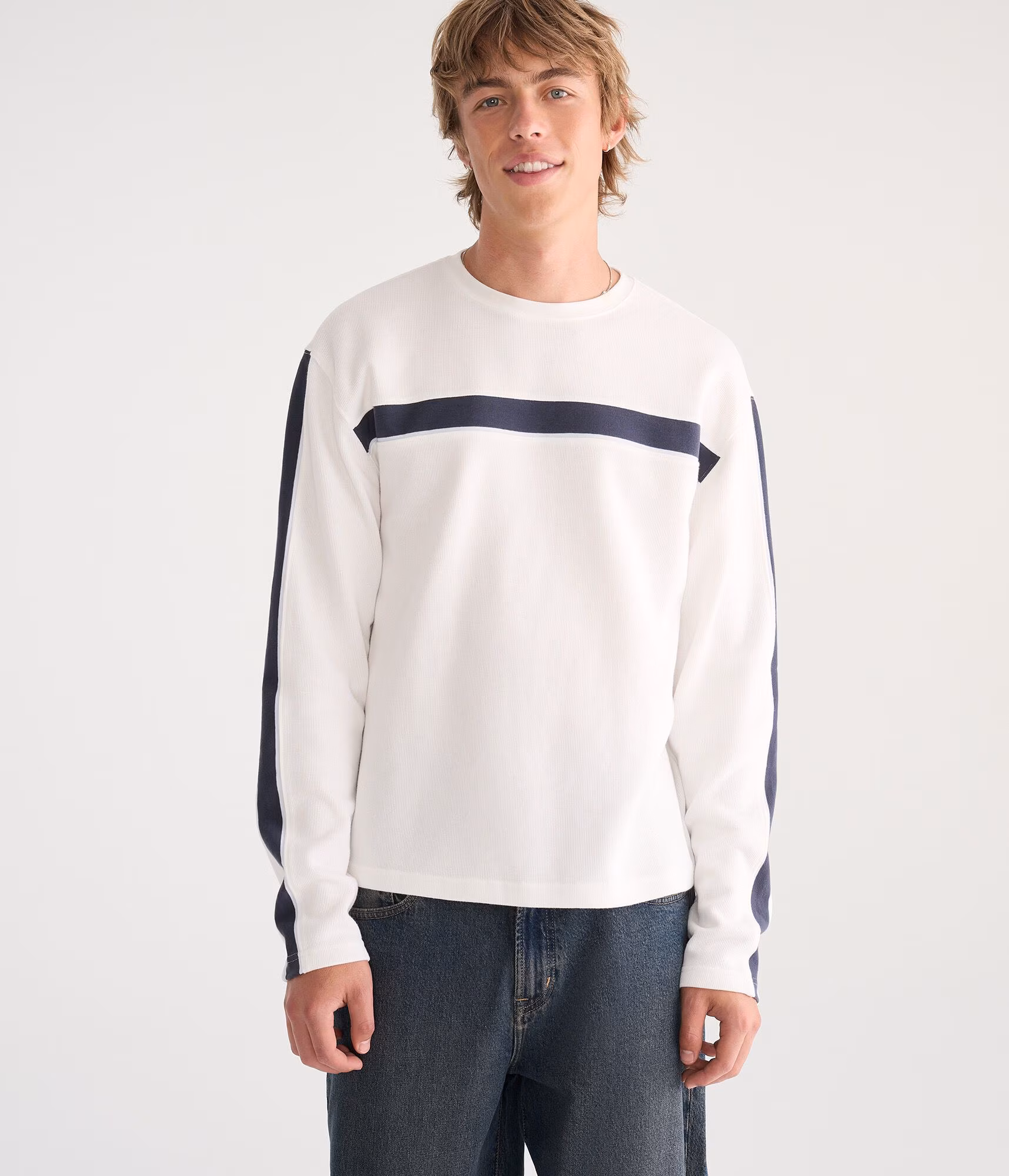 Long Sleeve Flat Stripes Rib-Knit Tee cream
