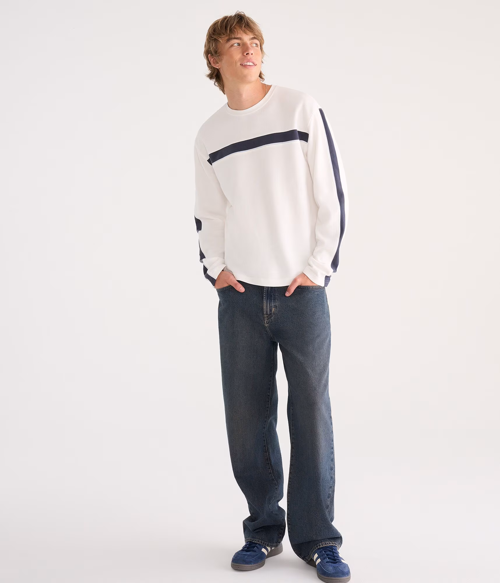 Long Sleeve Flat Stripes Rib-Knit Tee cream