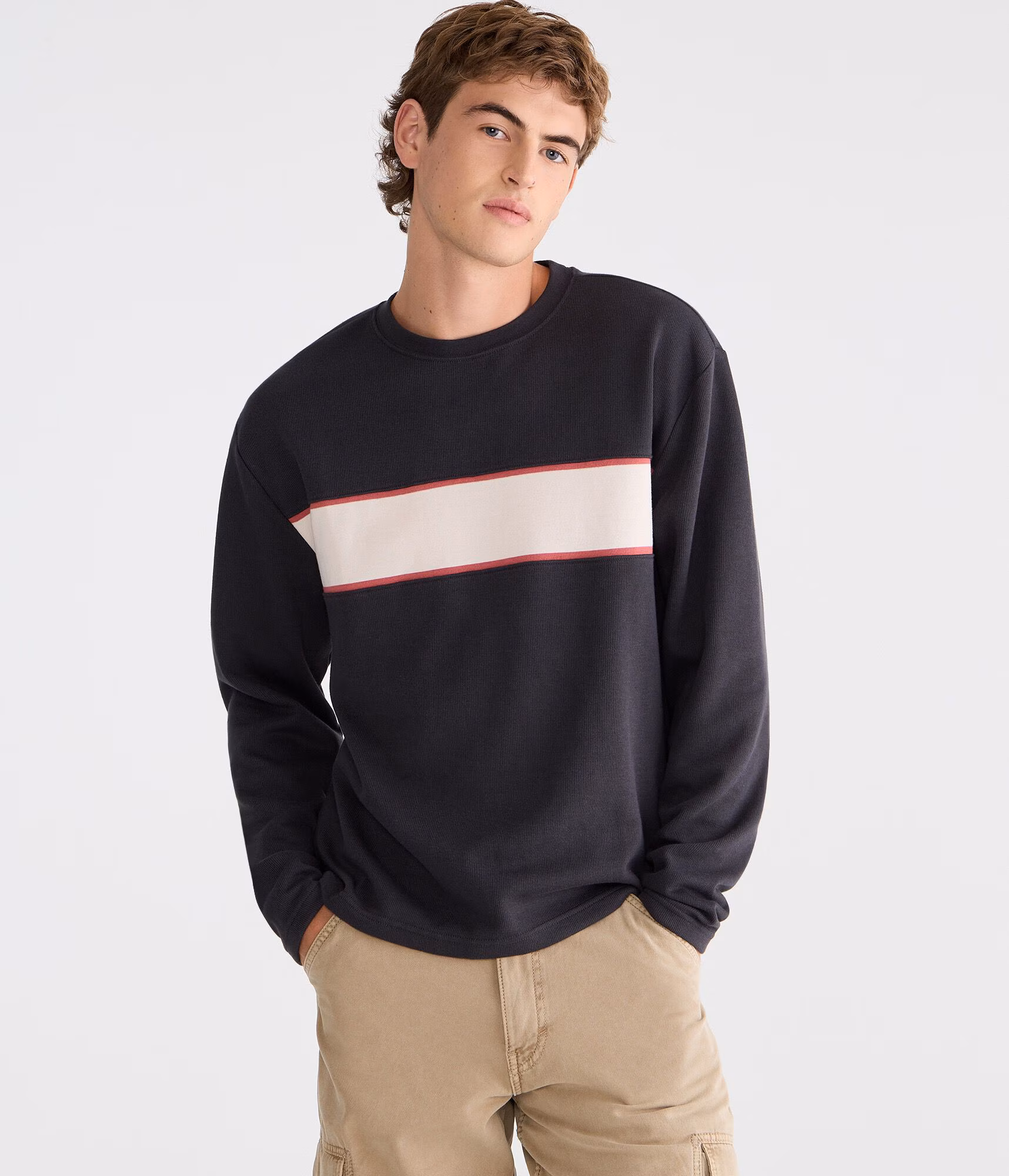 Long Sleeve Flat Stripes Rib-Knit Tee pavement