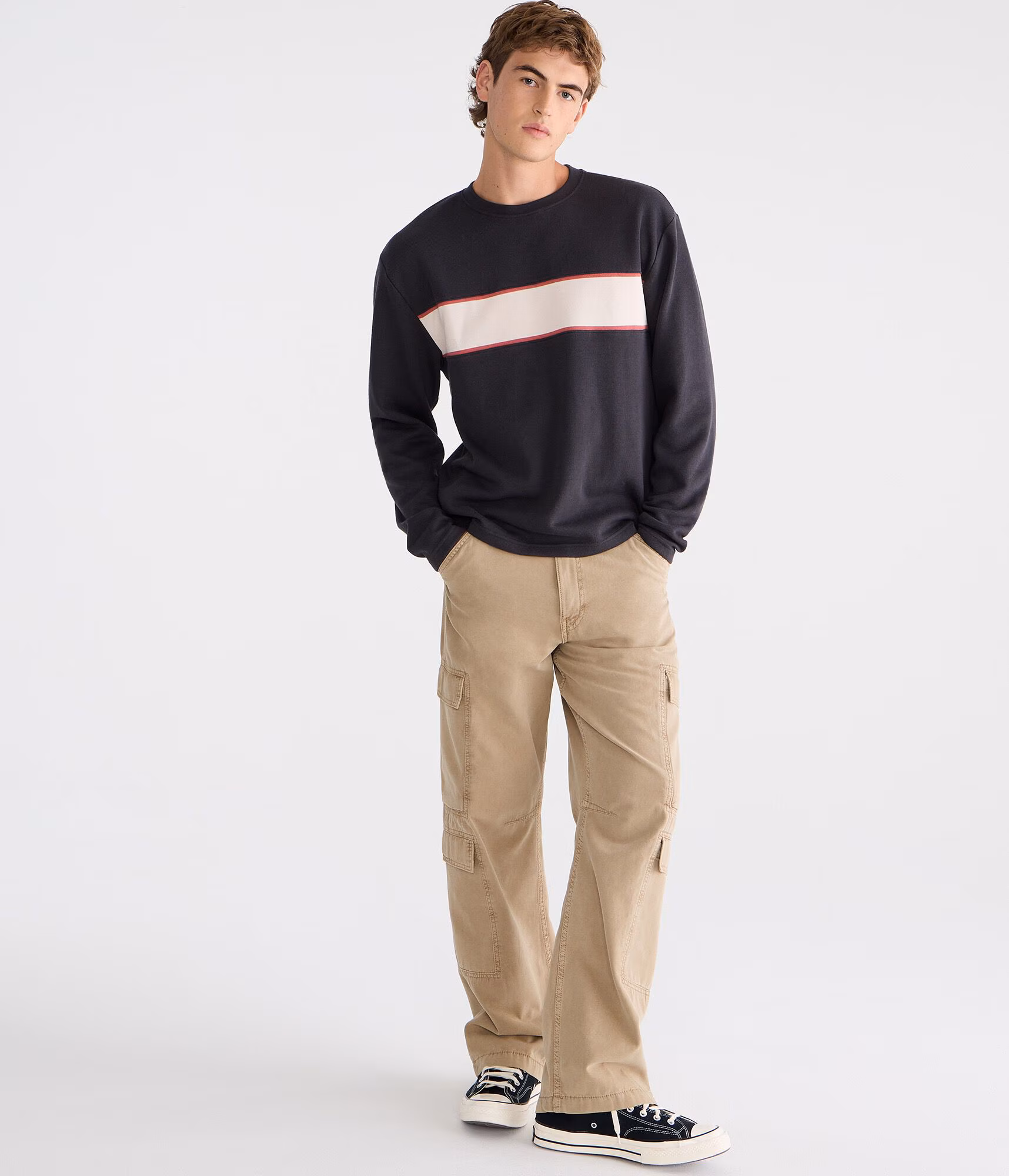 Long Sleeve Flat Stripes Rib-Knit Tee pavement