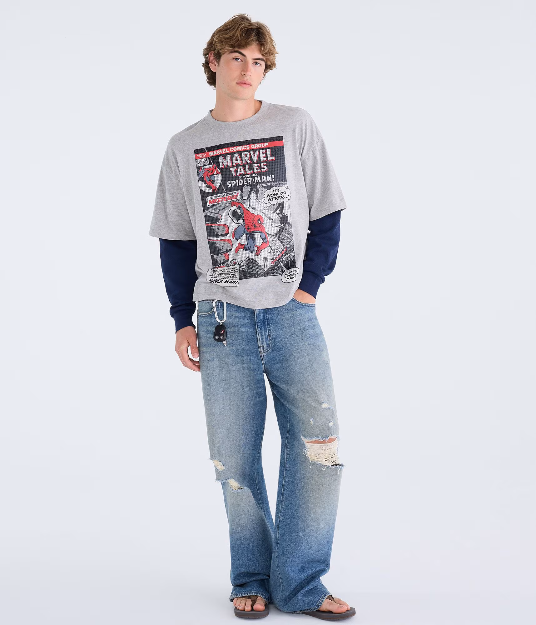 Marvel - Aéropostale Long Sleeve Spider-Man Comic Boxy 2Fer Tee grey