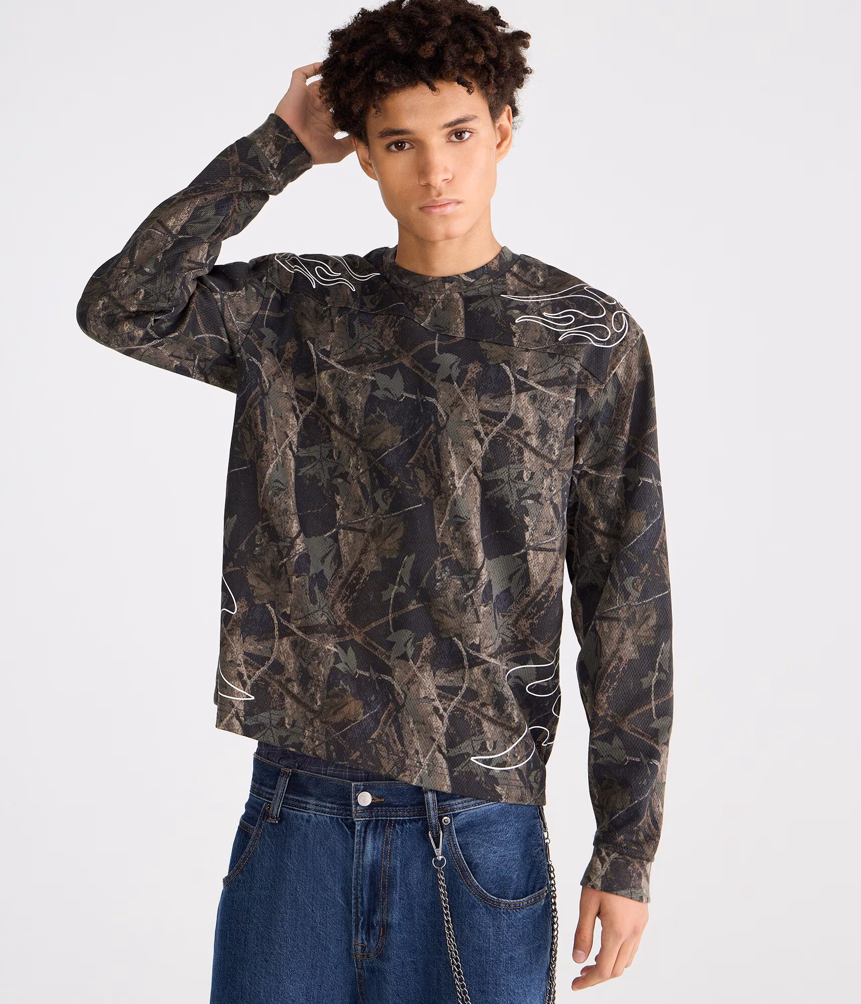Long Sleeve Forest Camo Tribal Tattoo Boxy Mesh Jersey garland