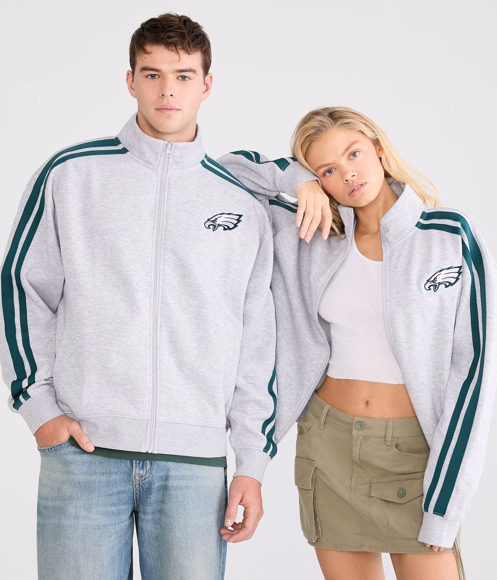 Philadelphia Eagles Fleece Track Jacket lightest heather grey