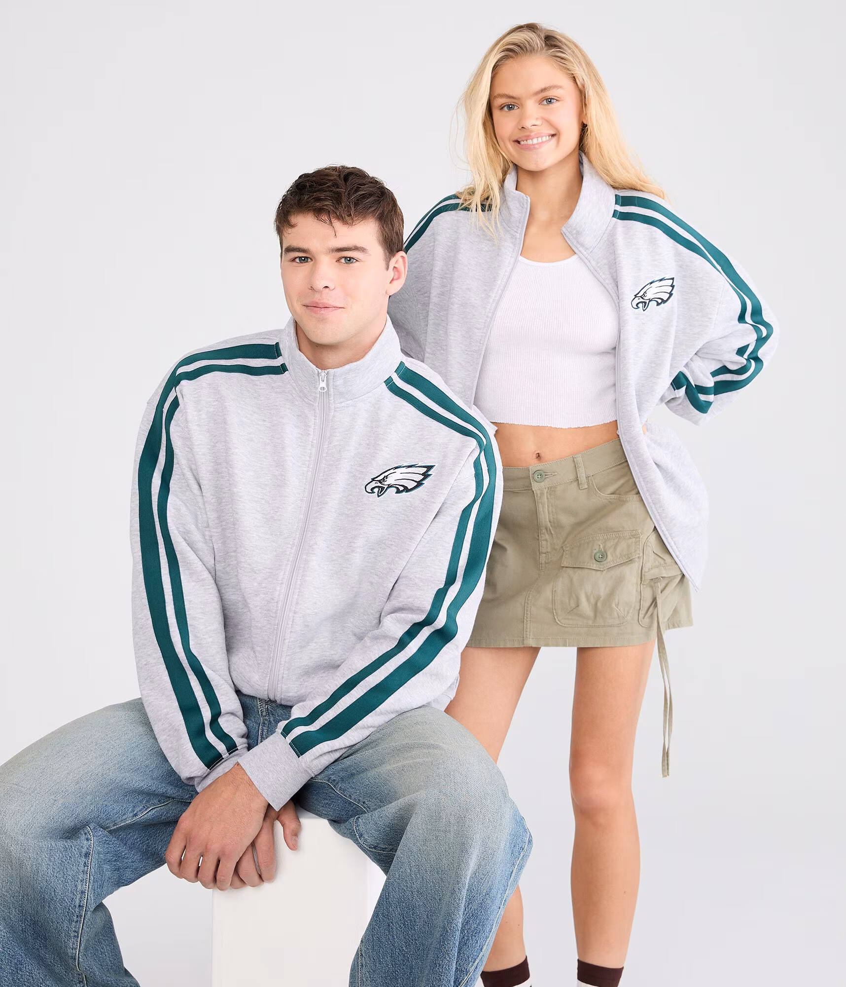 Philadelphia Eagles Fleece Track Jacket lightest heather grey
