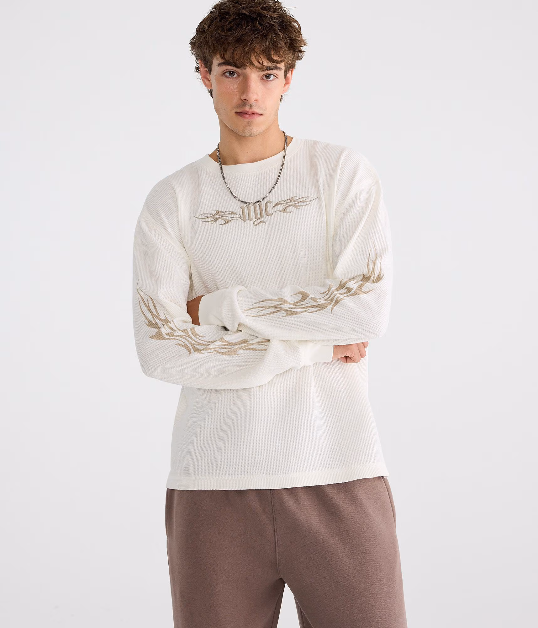 Long Sleeve NYC Tattoo Graphic Thermal Tee cream