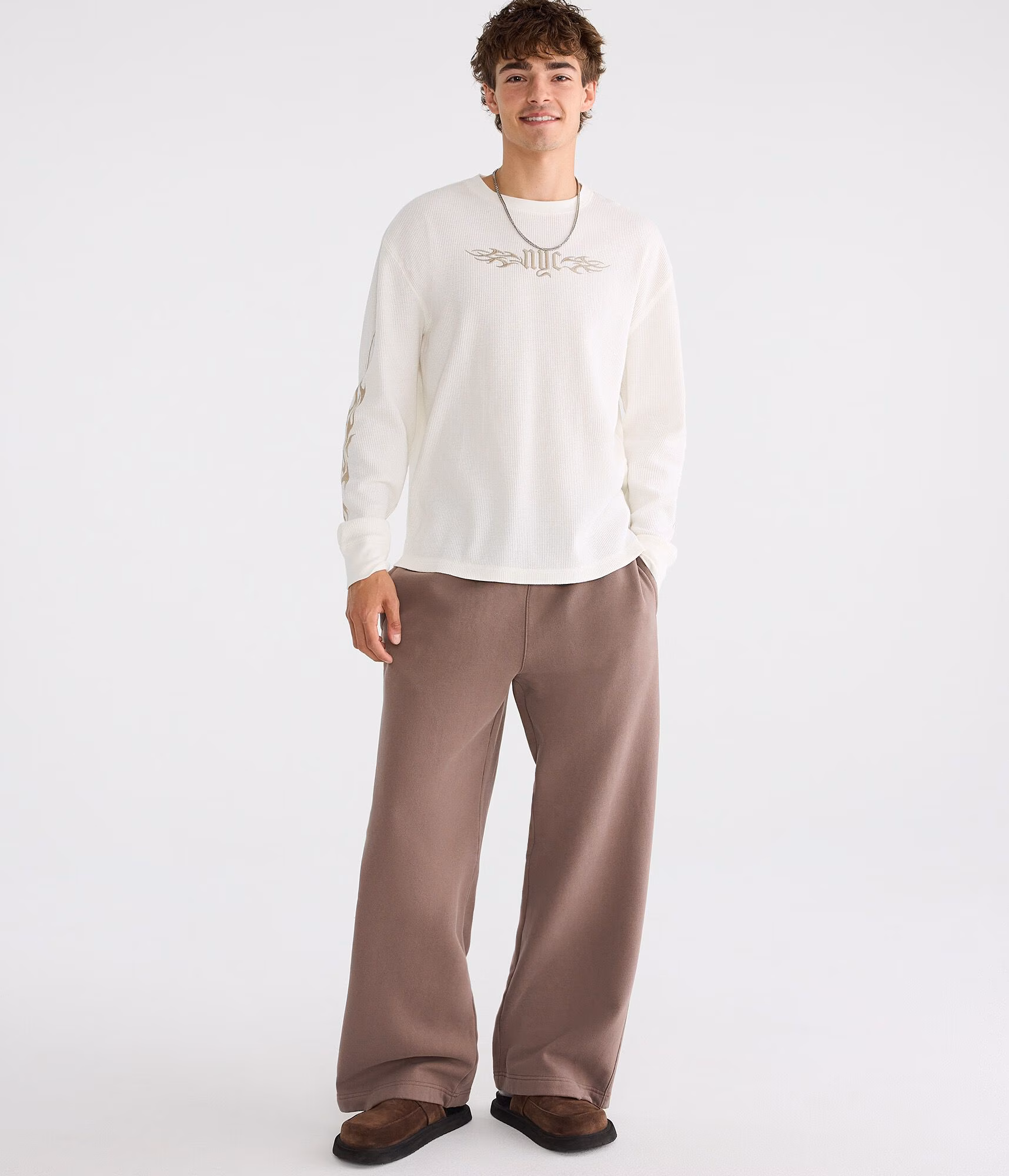 Long Sleeve NYC Tattoo Graphic Thermal Tee cream
