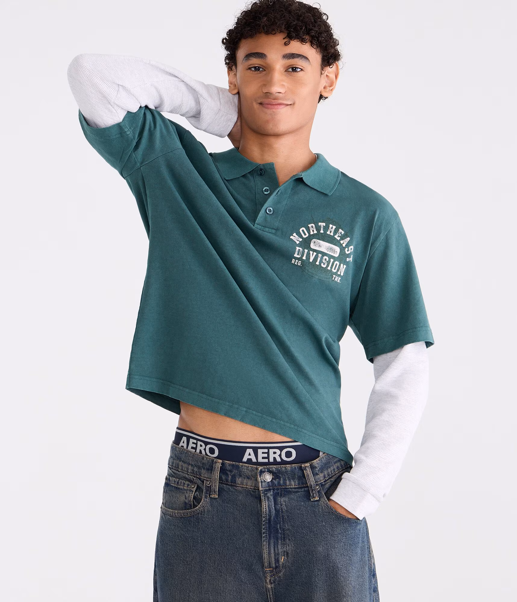 Long Sleeve Northeast Division Graphic 2Fer Polo jade glass
