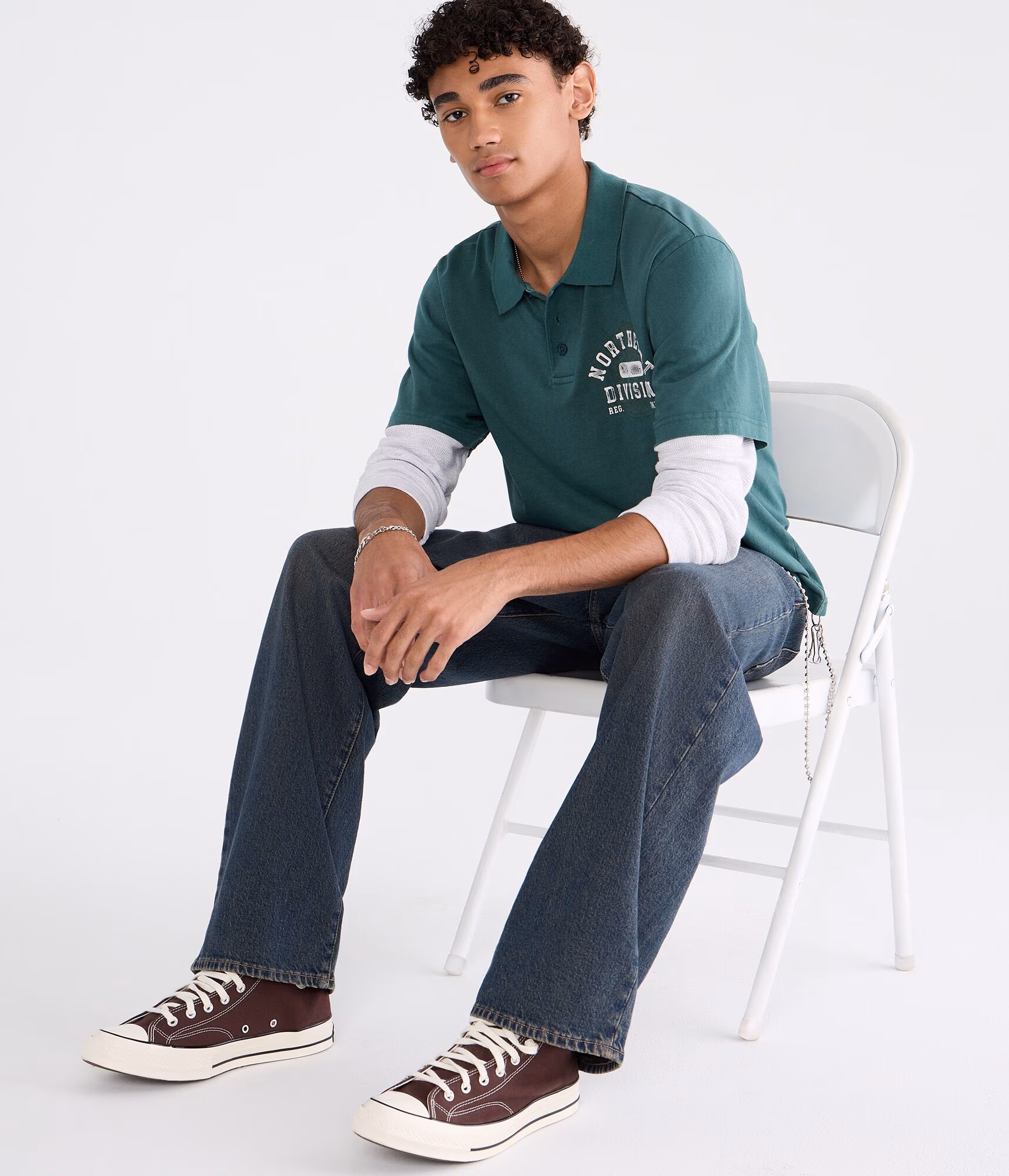 Long Sleeve Northeast Division Graphic 2Fer Polo jade glass