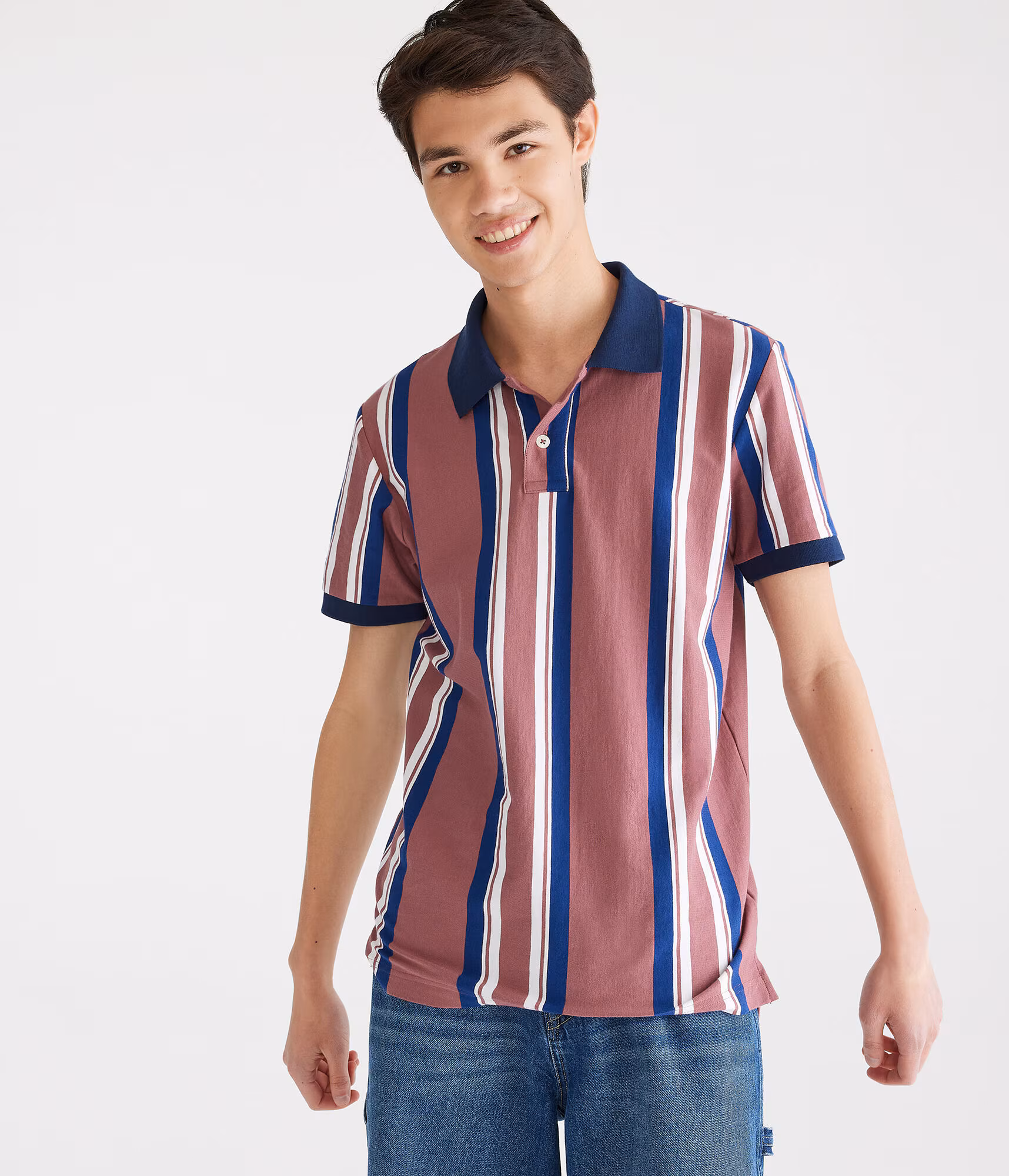 Vertical Stripe Jersey Polo pink quartz