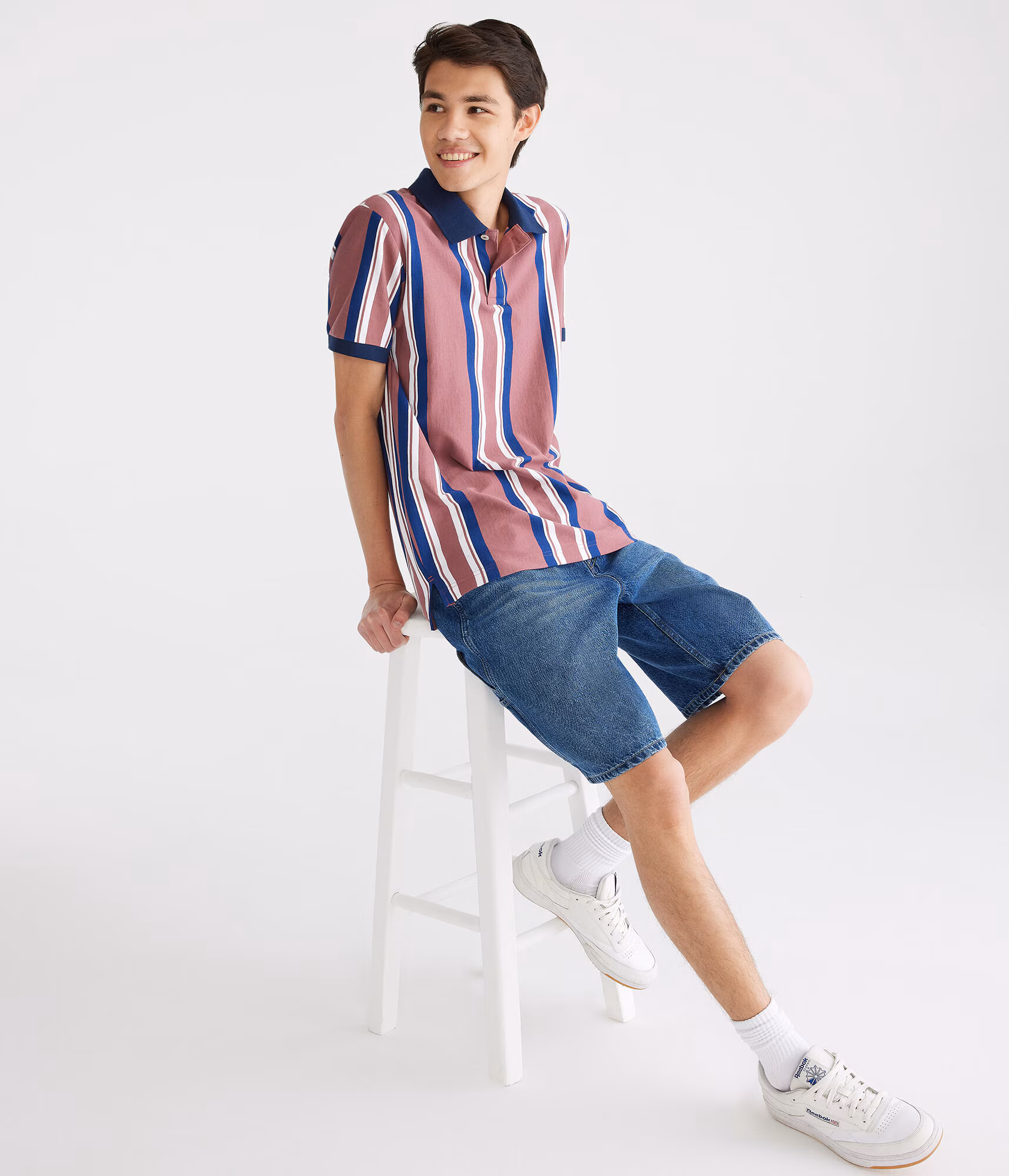 Vertical Stripe Jersey Polo pink quartz