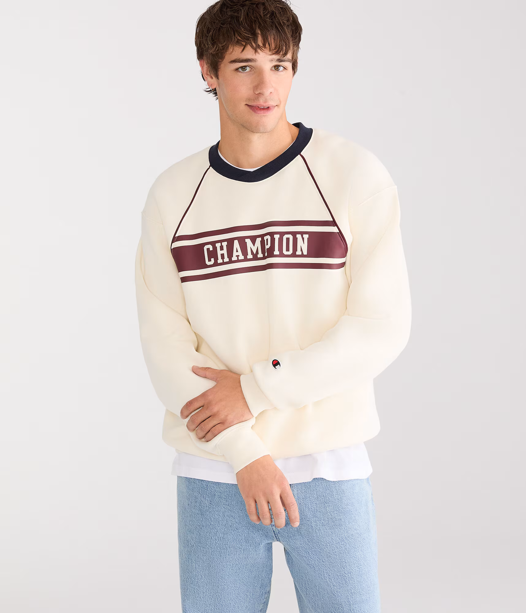 Champion Colorblocked Crew Sweatshirt cream
