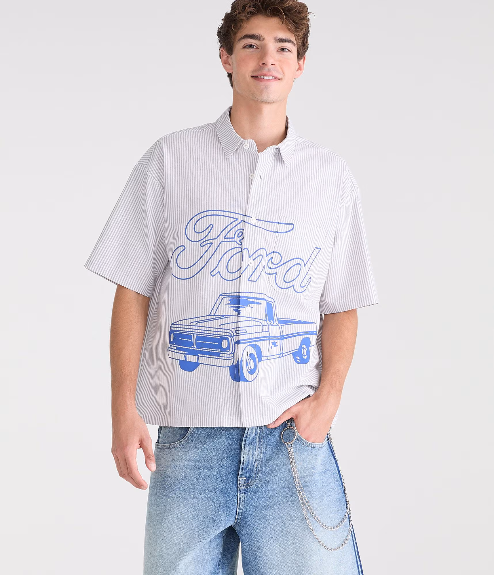 Ford Truck Striped Boxy Shirt white