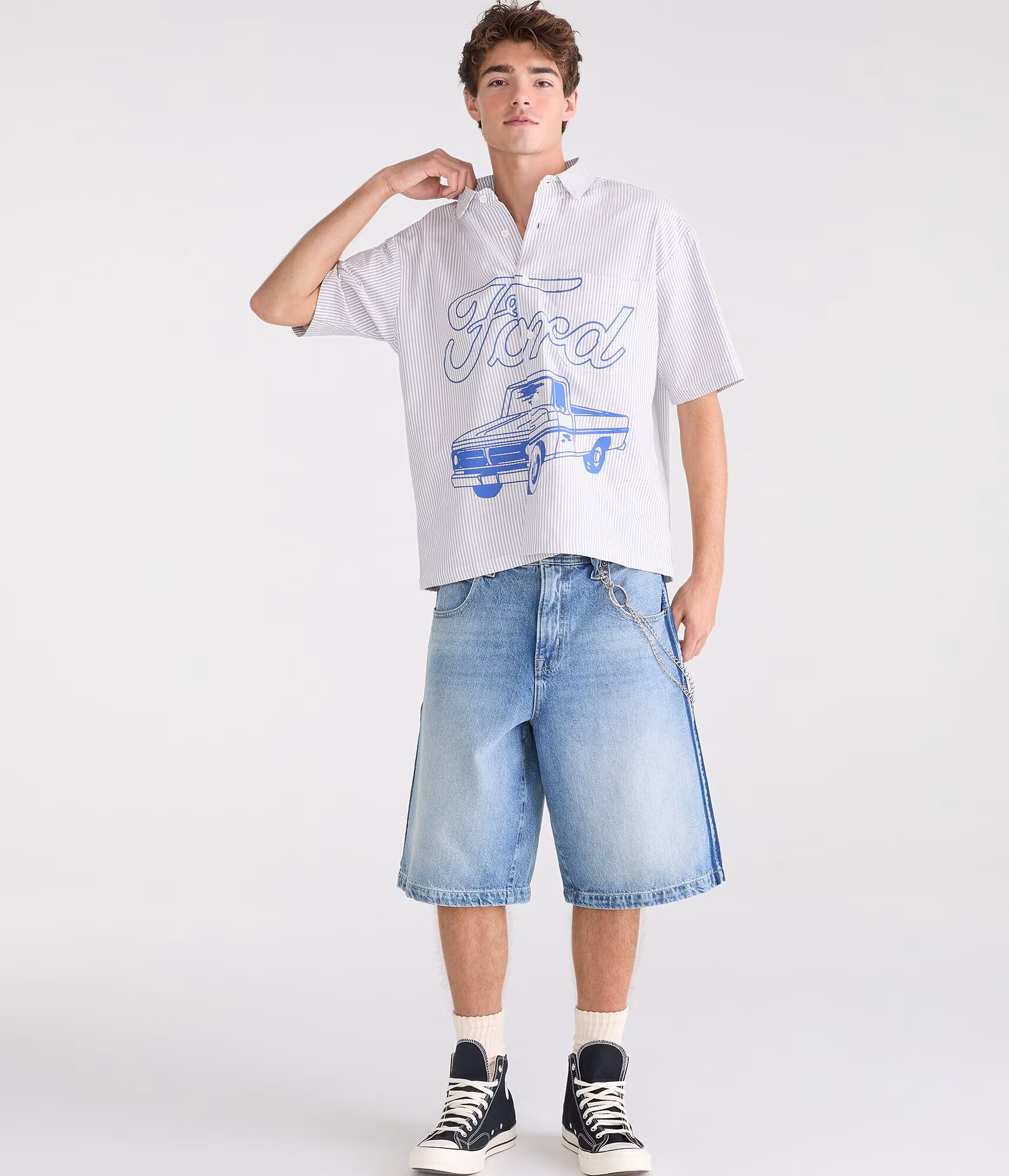 Ford Truck Striped Boxy Shirt white