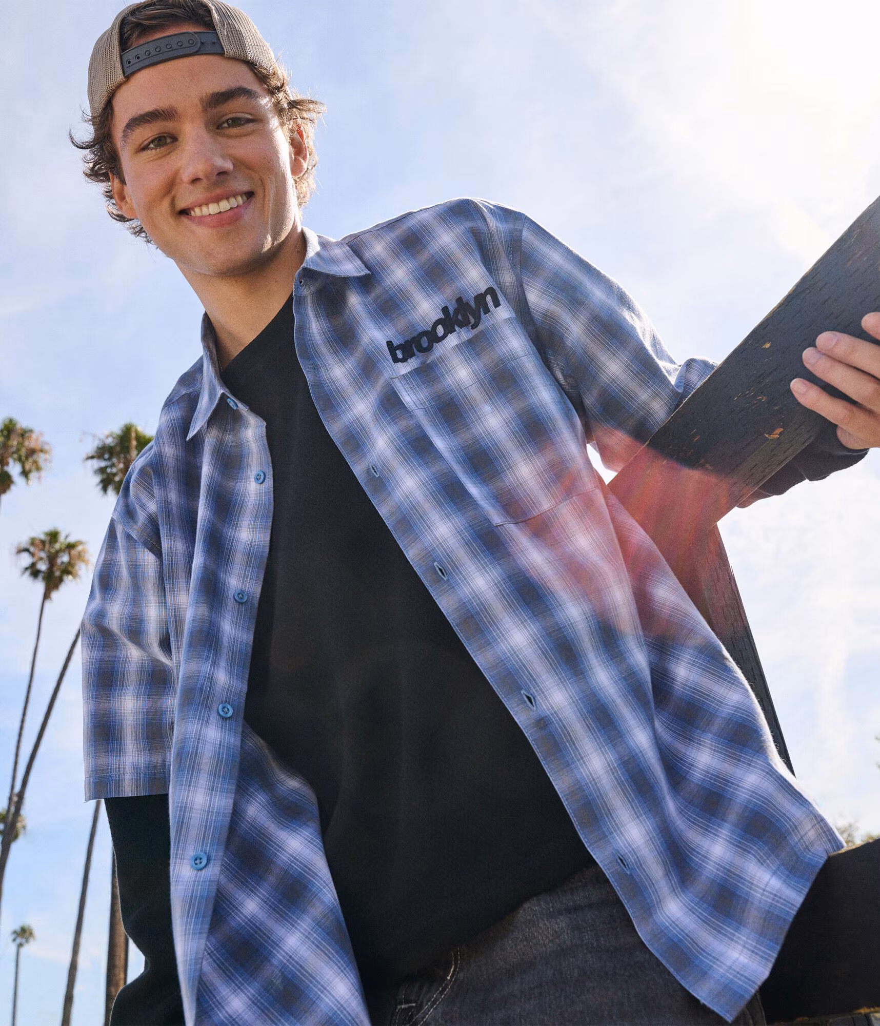 Brooklyn Microplaid Boxy Shirt blue