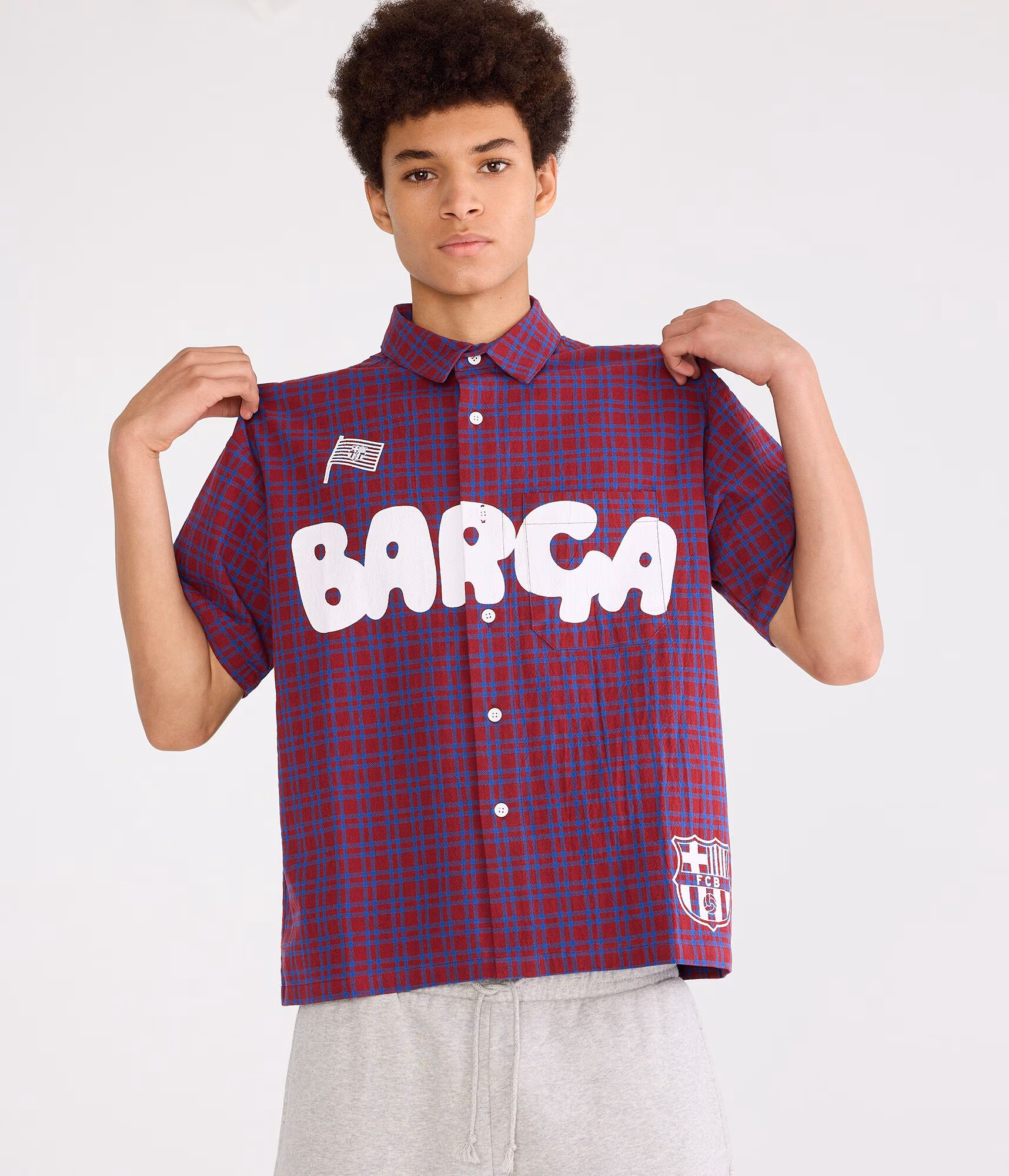 FC Barcelona Microplaid Boxy Shirt blue