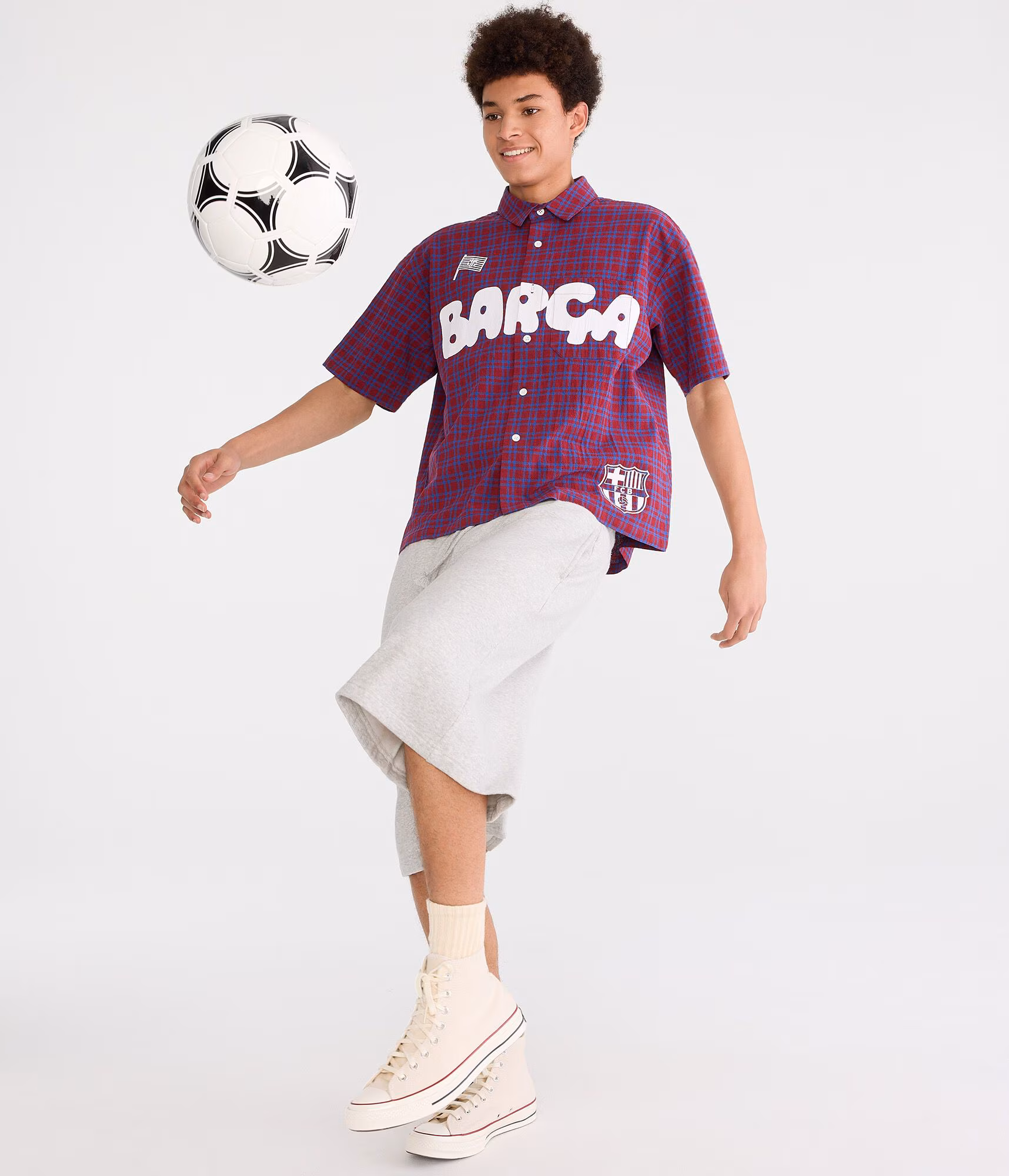 FC Barcelona Microplaid Boxy Shirt blue