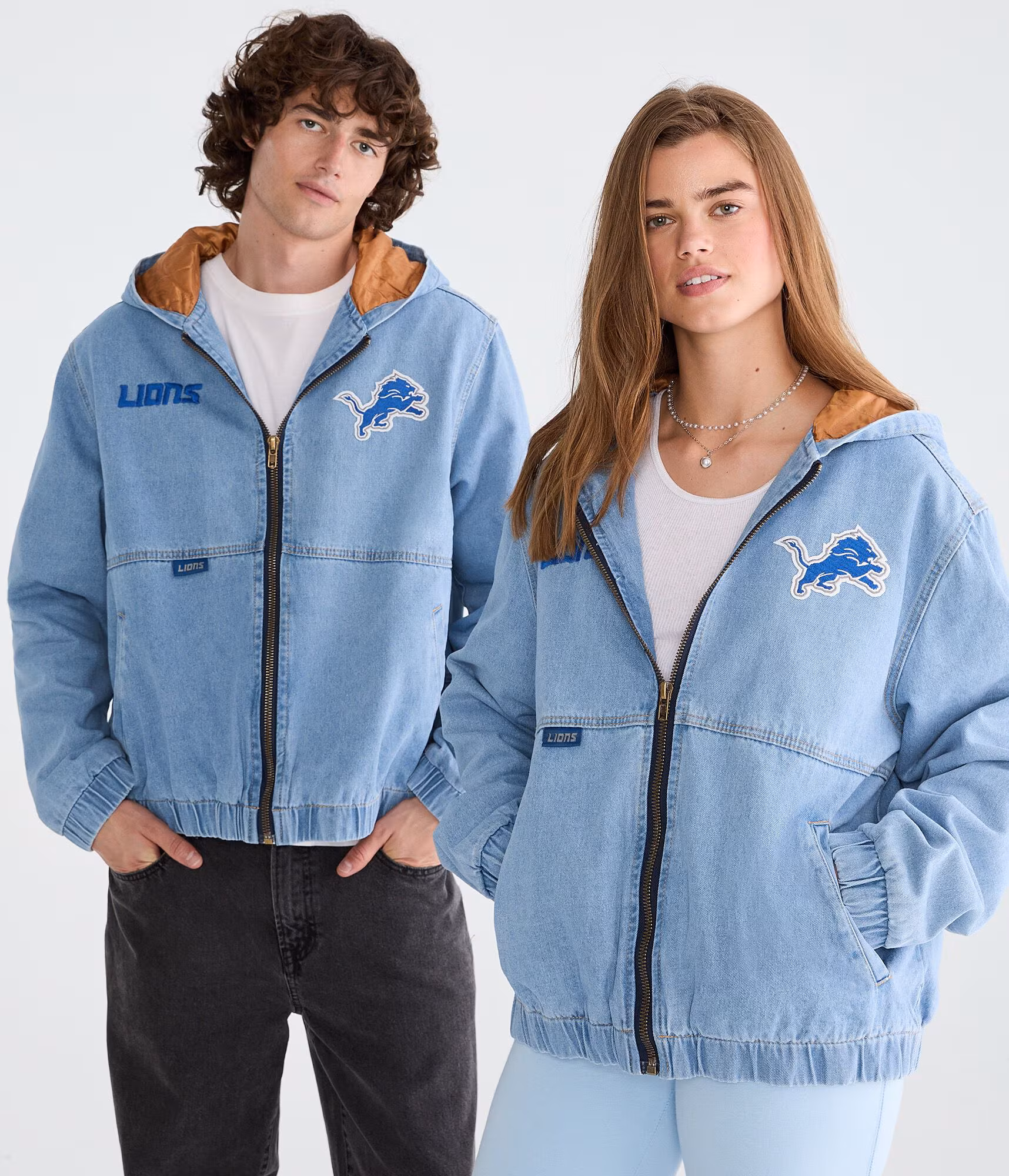 Detroit Lions Full-Zip Hooded Denim Jacket destruction