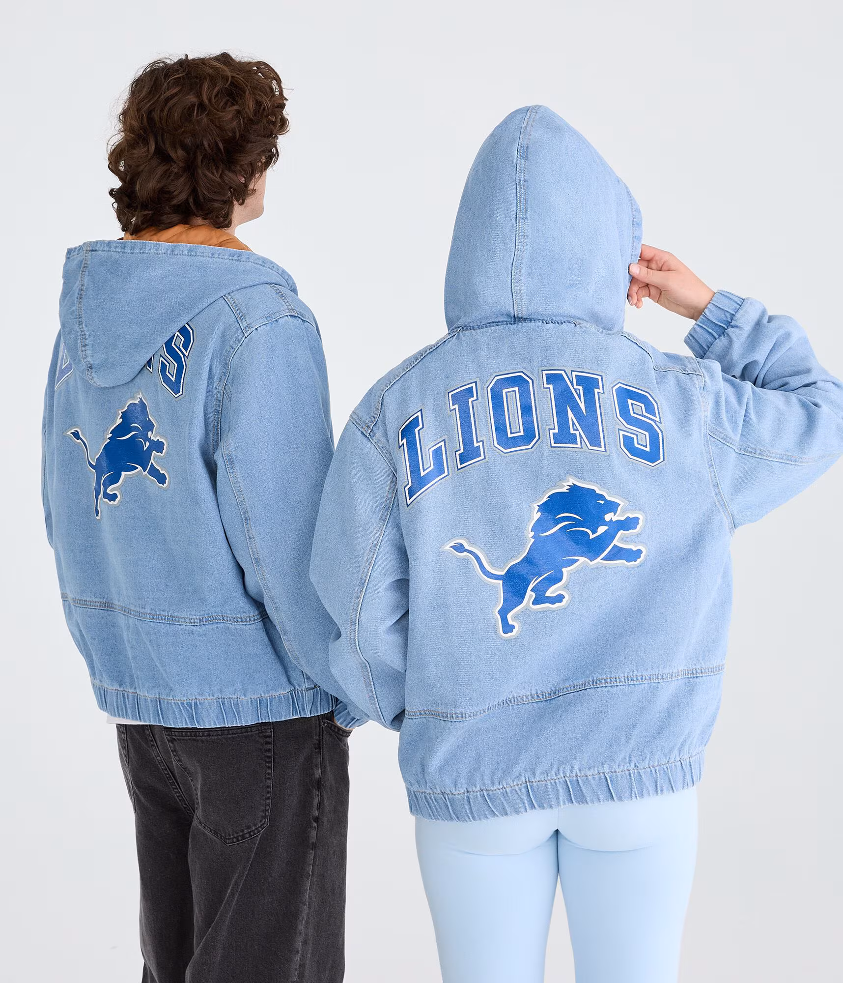 Detroit Lions Full-Zip Hooded Denim Jacket destruction