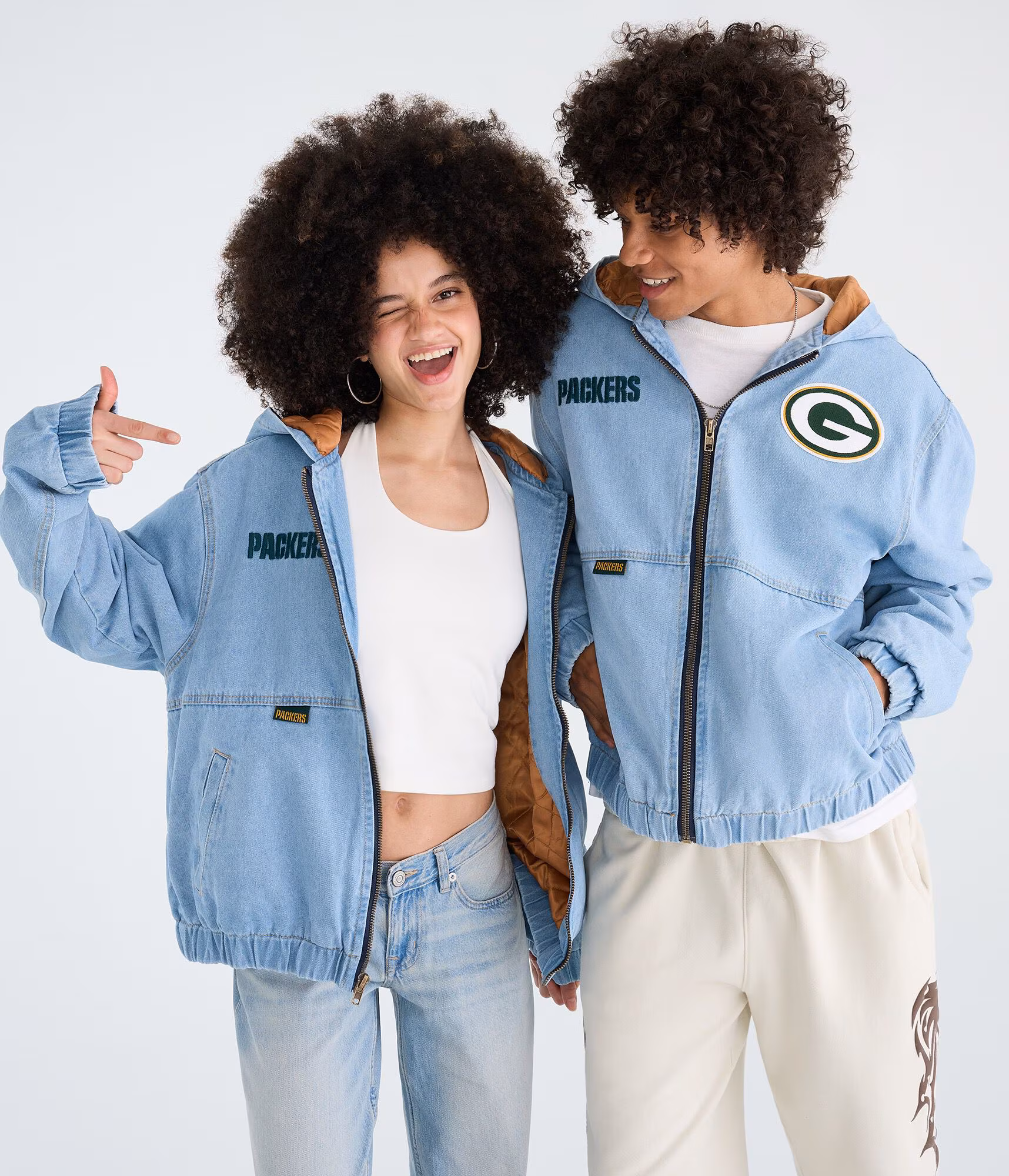 Green Bay Packers Full-Zip Hooded Denim Jacket destruction