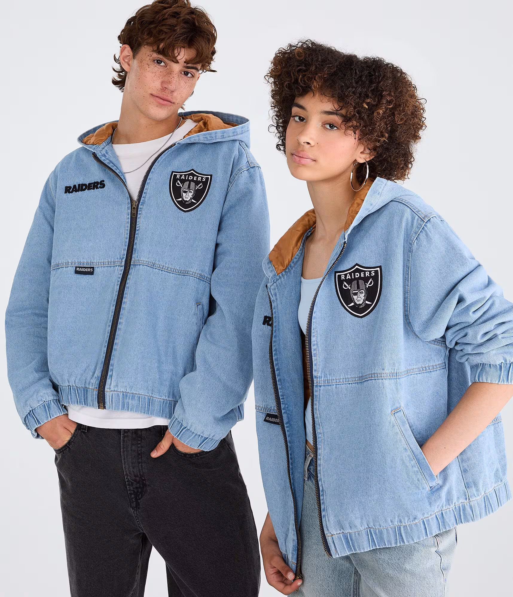 Las Vegas Raiders Full-Zip Hooded Denim Jacket destruction