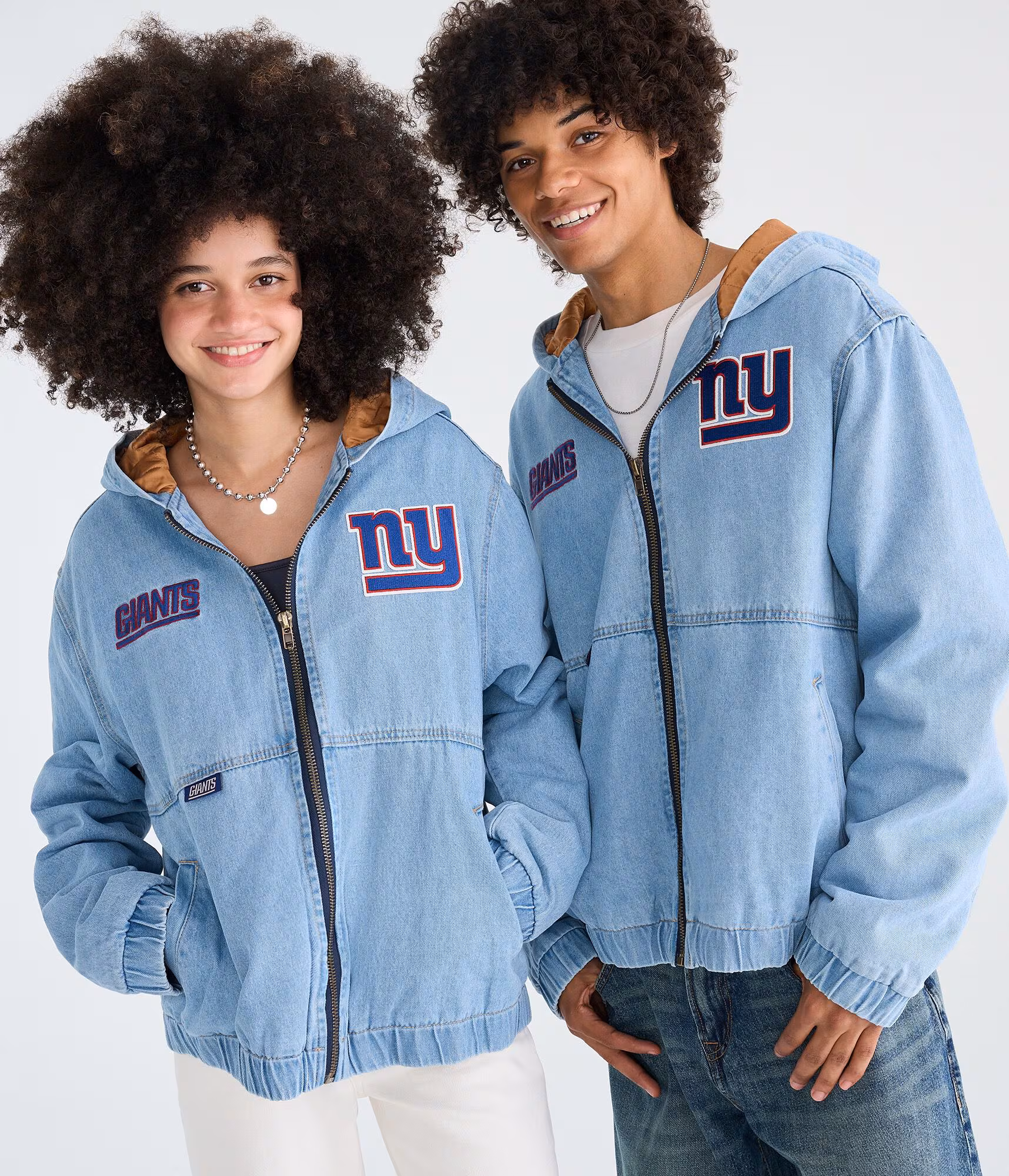 New York Giants Full-Zip Hooded Denim Jacket destruction