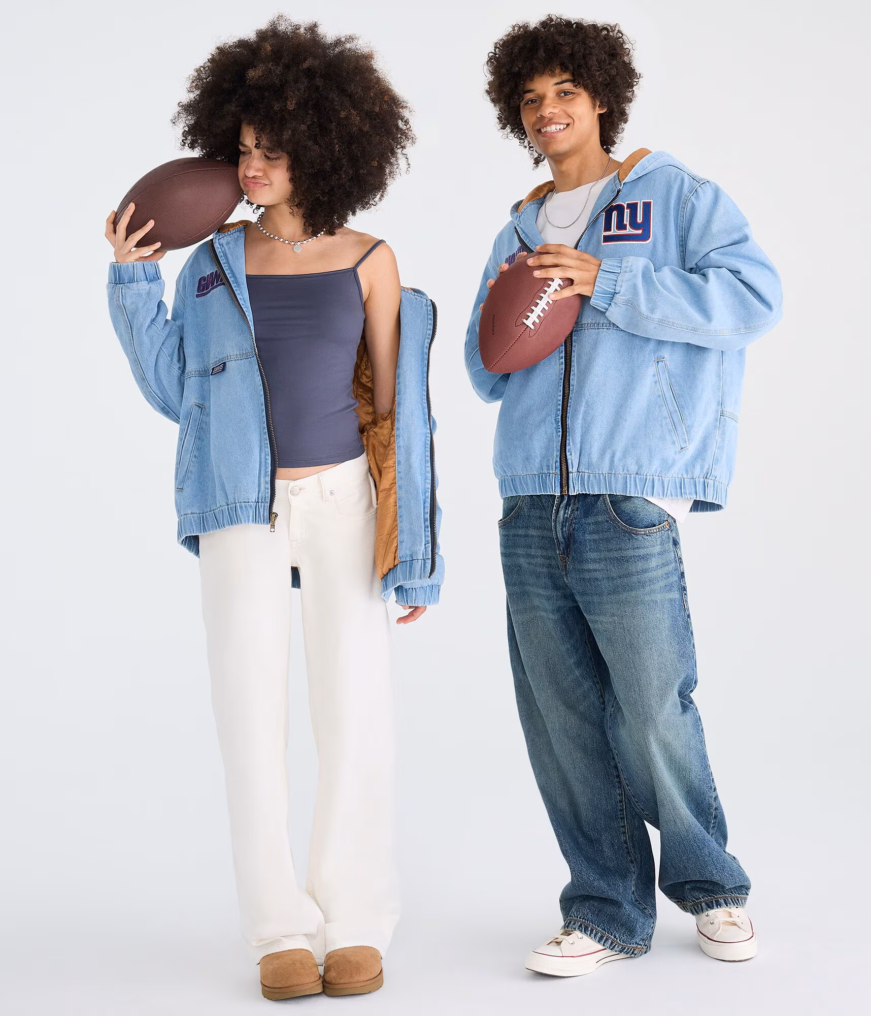 New York Giants Full-Zip Hooded Denim Jacket destruction