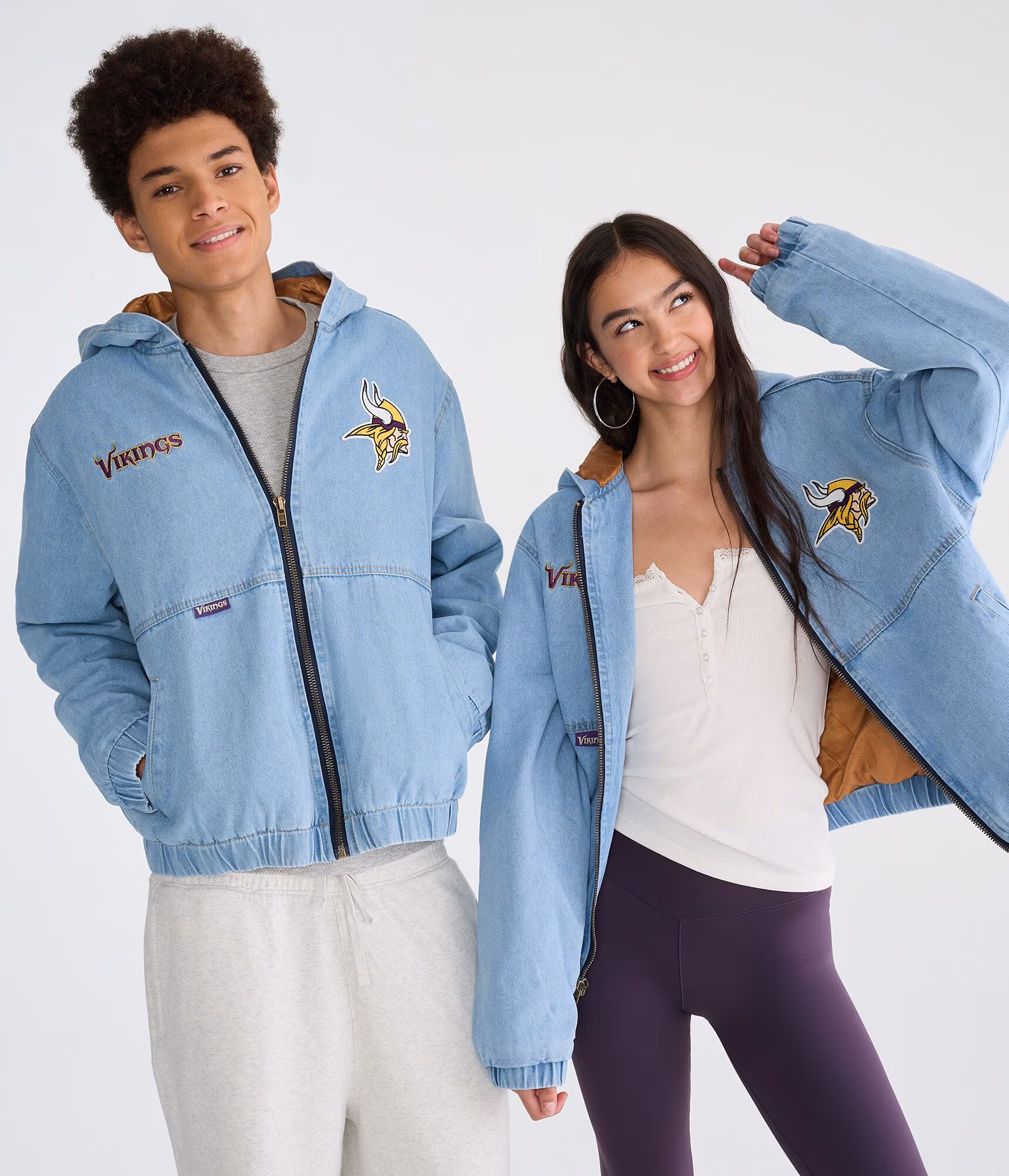 Minnesota Vikings Full-Zip Hooded Denim Jacket destruction