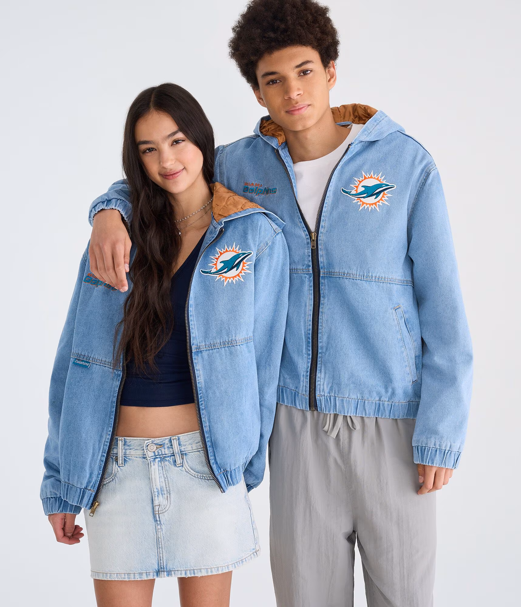 Miami Dolphins Full-Zip Hooded Denim Jacket destruction