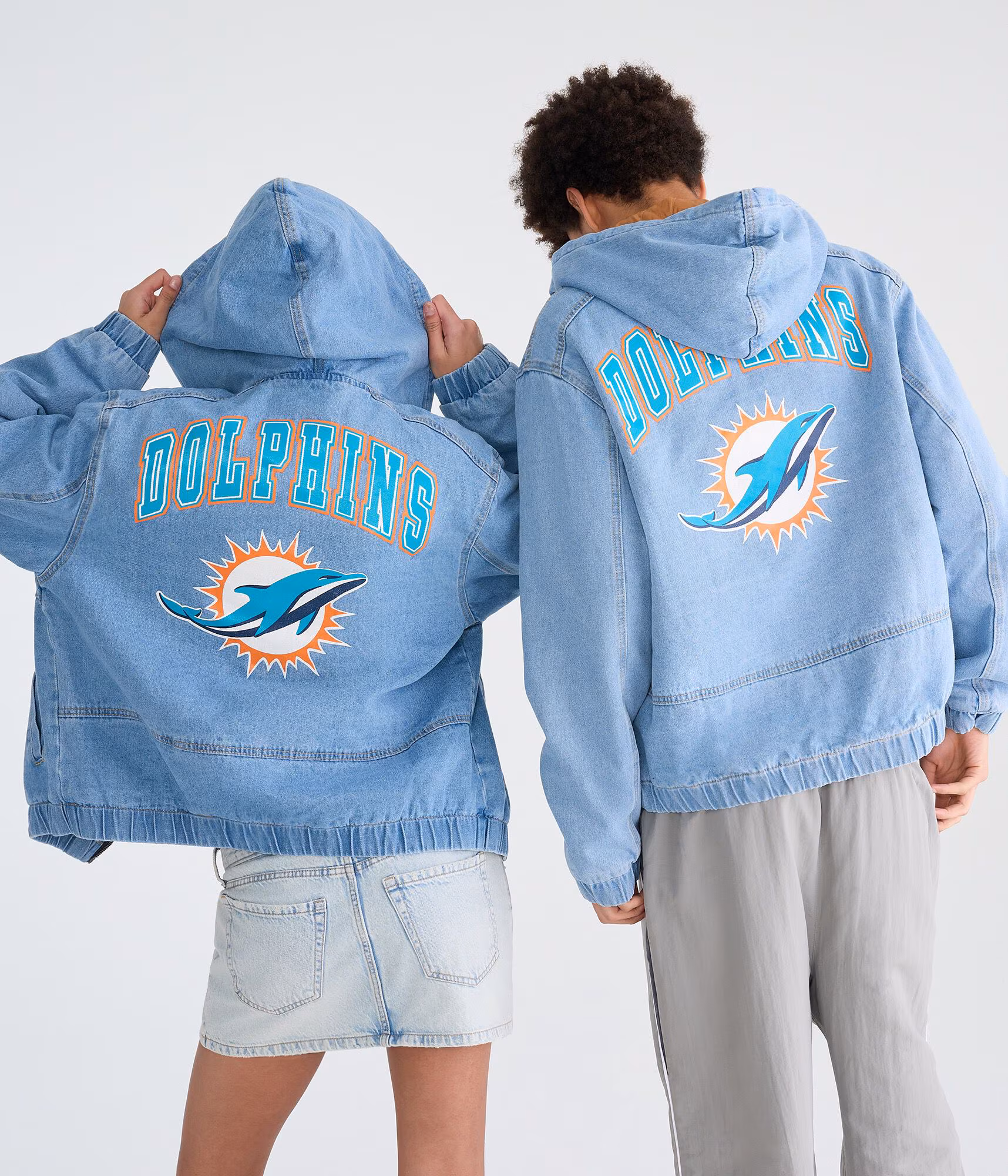 Miami Dolphins Full-Zip Hooded Denim Jacket destruction
